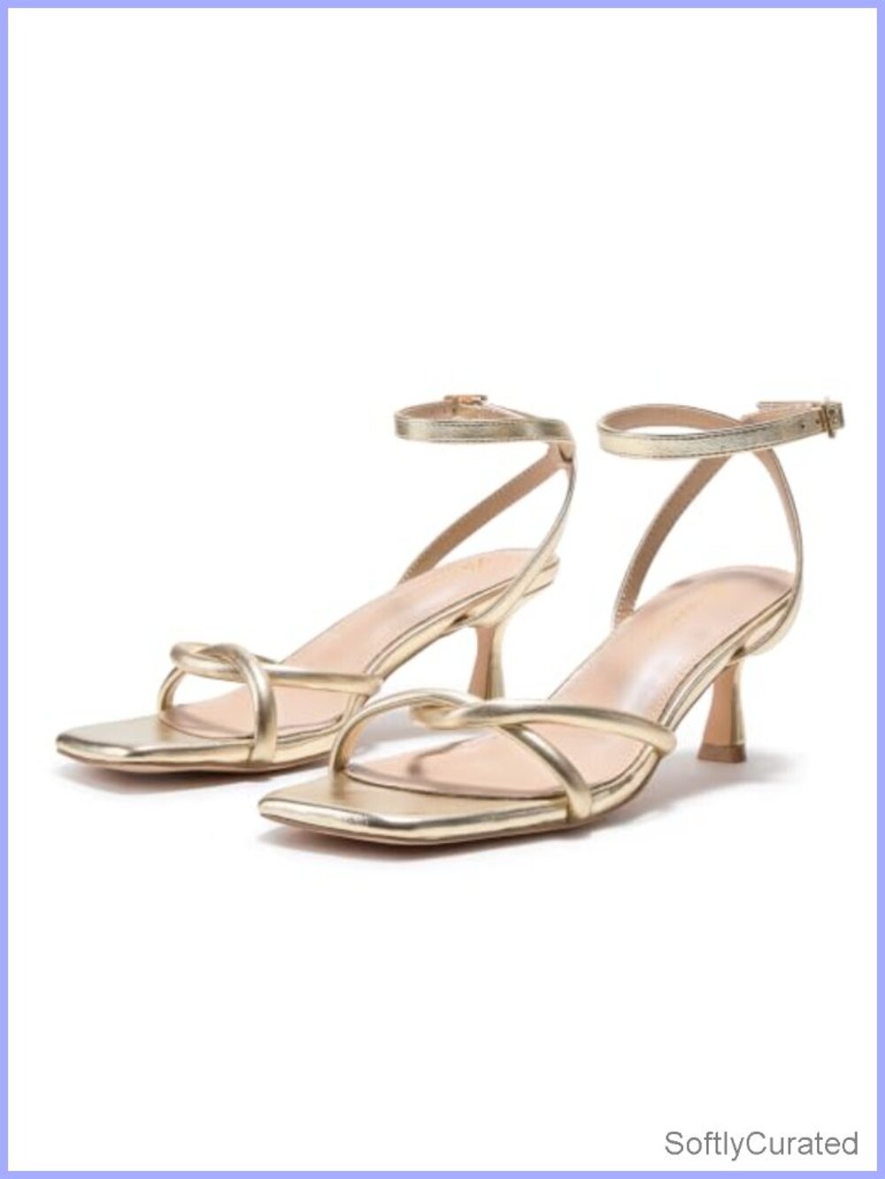 Women's Strappy Kitten Heel Sandals Square Open Toe Ankle Strap Slingback Dress